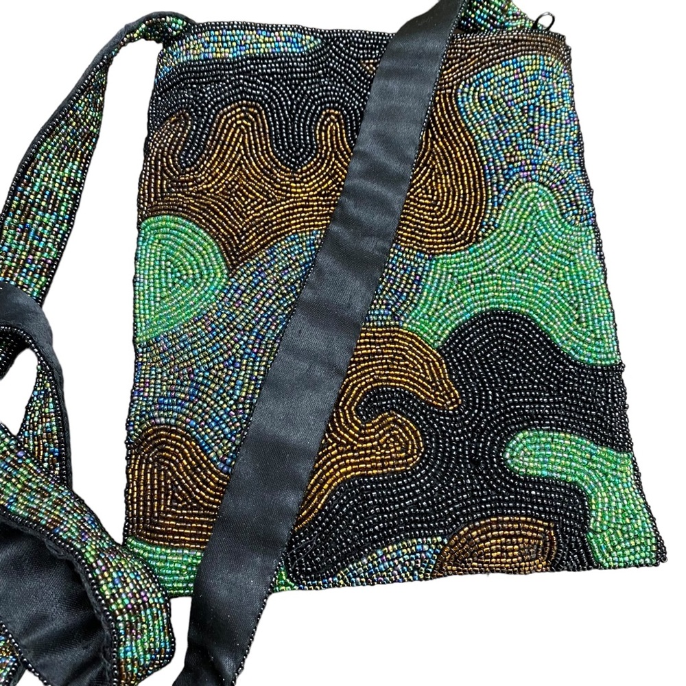 Y&S  Original Beaded Shoulder Bag Black Green Bronze Boho Evening Purse
